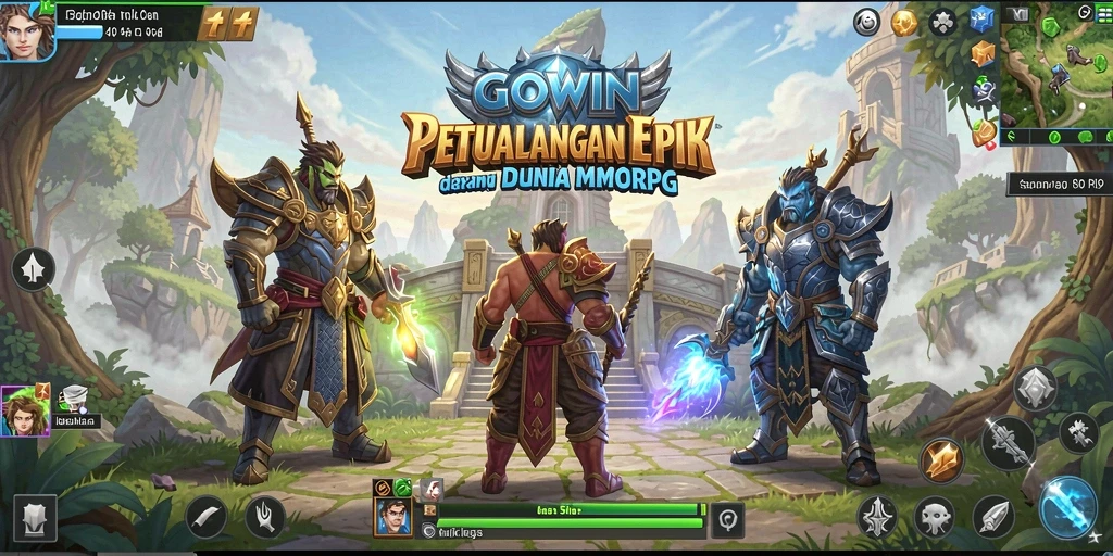 Tangkapan layar GOWIN menunjukkan pertarungan epik dan dunia yang mengesankan.