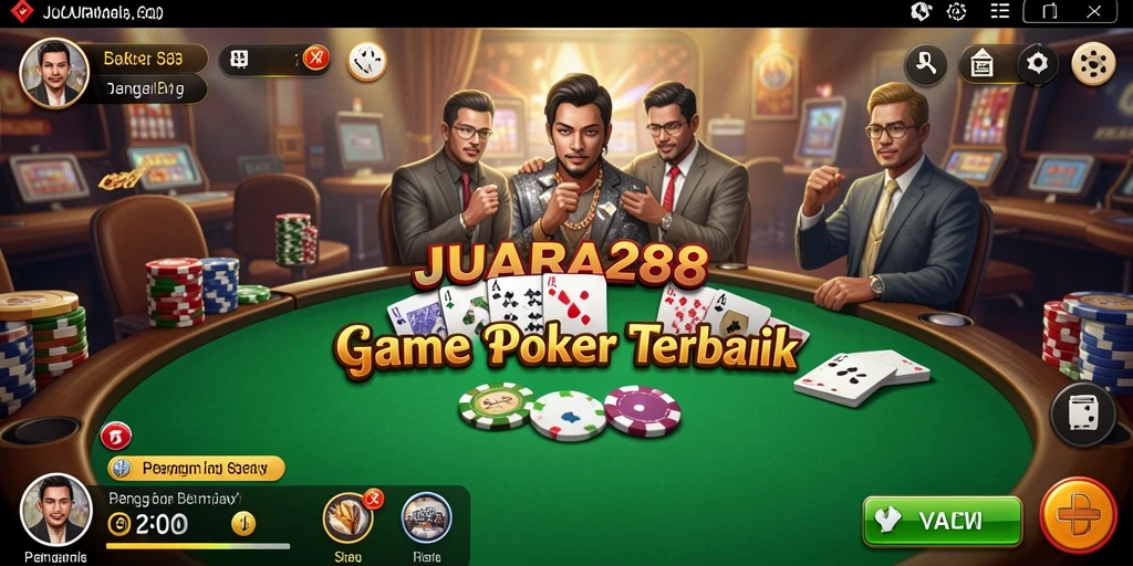 Tampilan gameplay JUARA288 dengan suasana poker yang seru.
