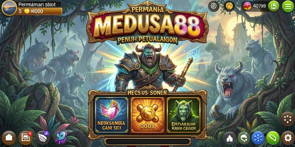 Tangkapan layar utama MEDUSA88 menunjukkan gameplay Slot yang mendebarkan.