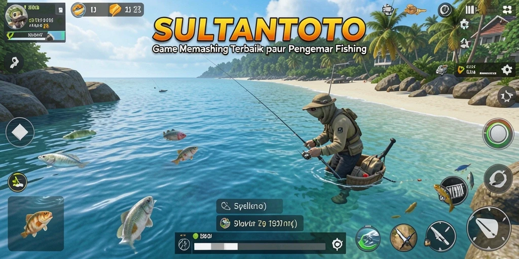 Tampilan gameplay mengasyikkan saat memancing ikan di SULTANTOTO.