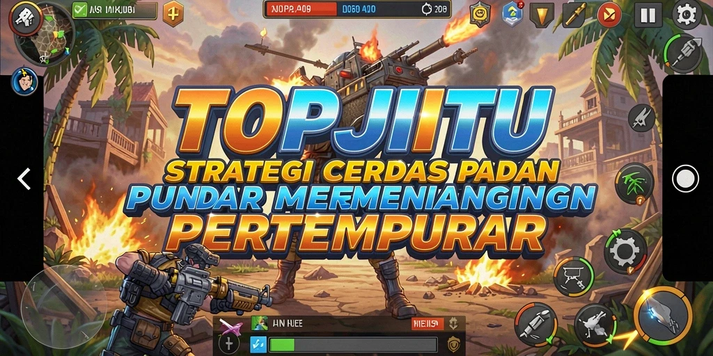 Tampilan gameplay menarik dari TOPJITU yang menunjukkan aksi strategi di medan perang.